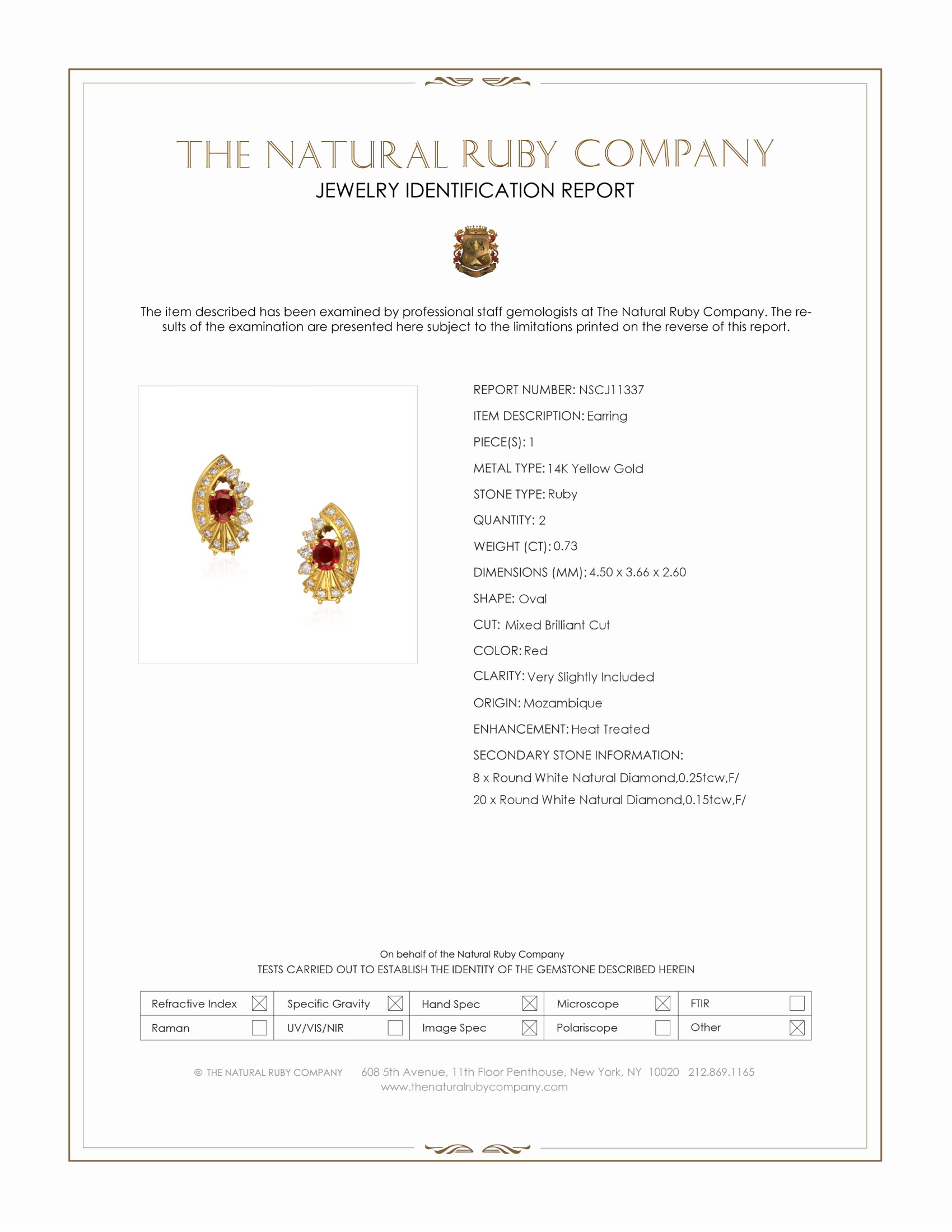 0.73 Ct.Tw. Ruby and Natural Diamond Studs Earrings, 14K Yellow Gold