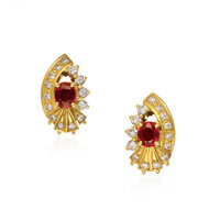 0.73 Ct.Tw. Ruby Natural Diamond Studs Earrings, 14K Yellow Gold Video