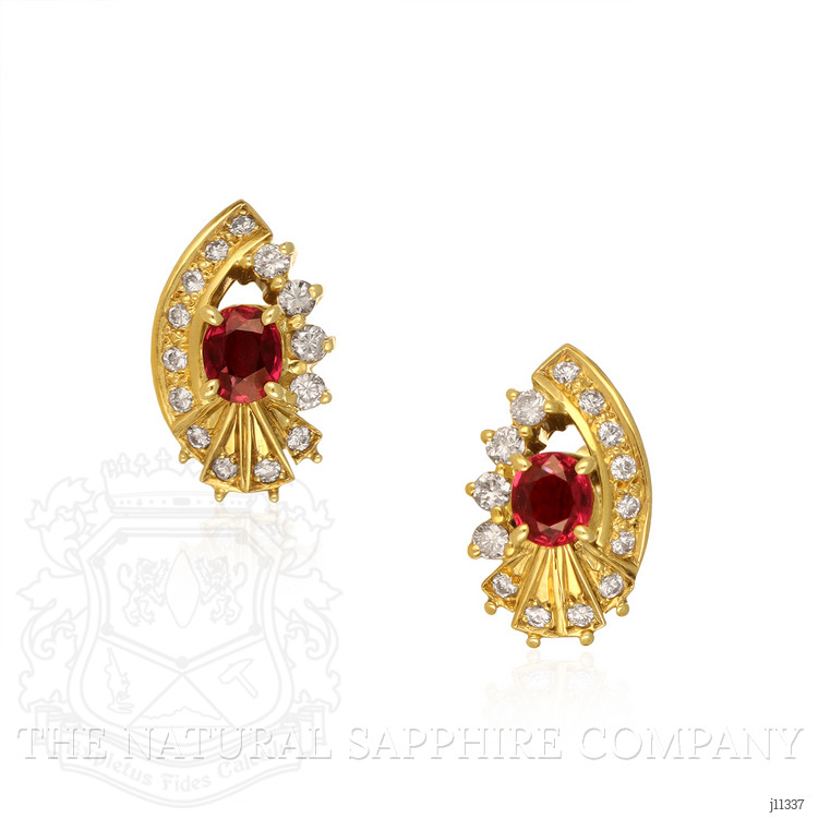 0.73 Ct.Tw. Ruby Natural Diamond Studs Earrings, 14K Yellow Gold