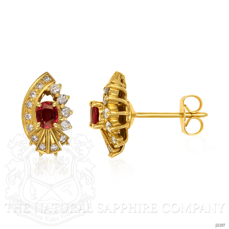 0.73 Ct.Tw. Ruby Natural Diamond Studs Earrings, 14K Yellow Gold