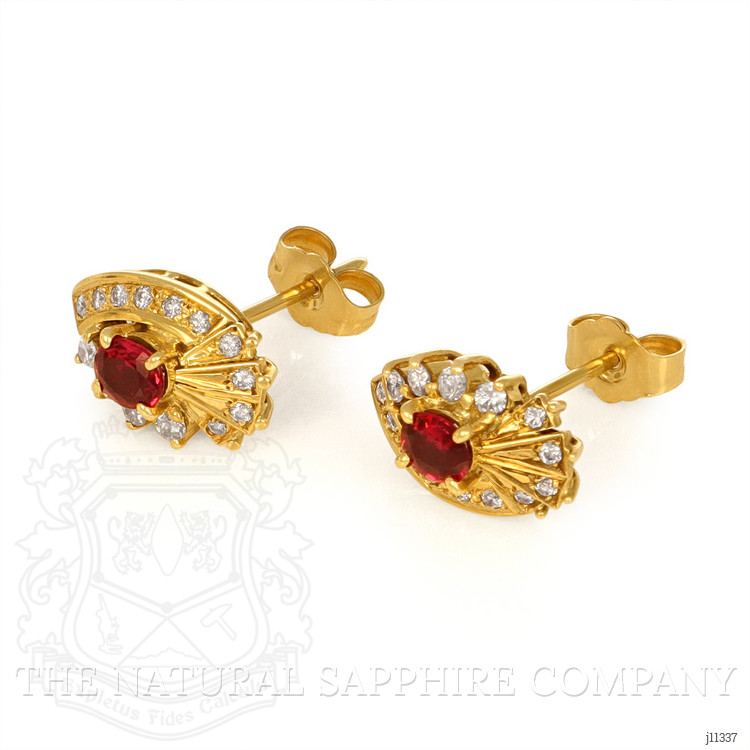 0.73 Ct.Tw. Ruby Natural Diamond Studs Earrings, 14K Yellow Gold