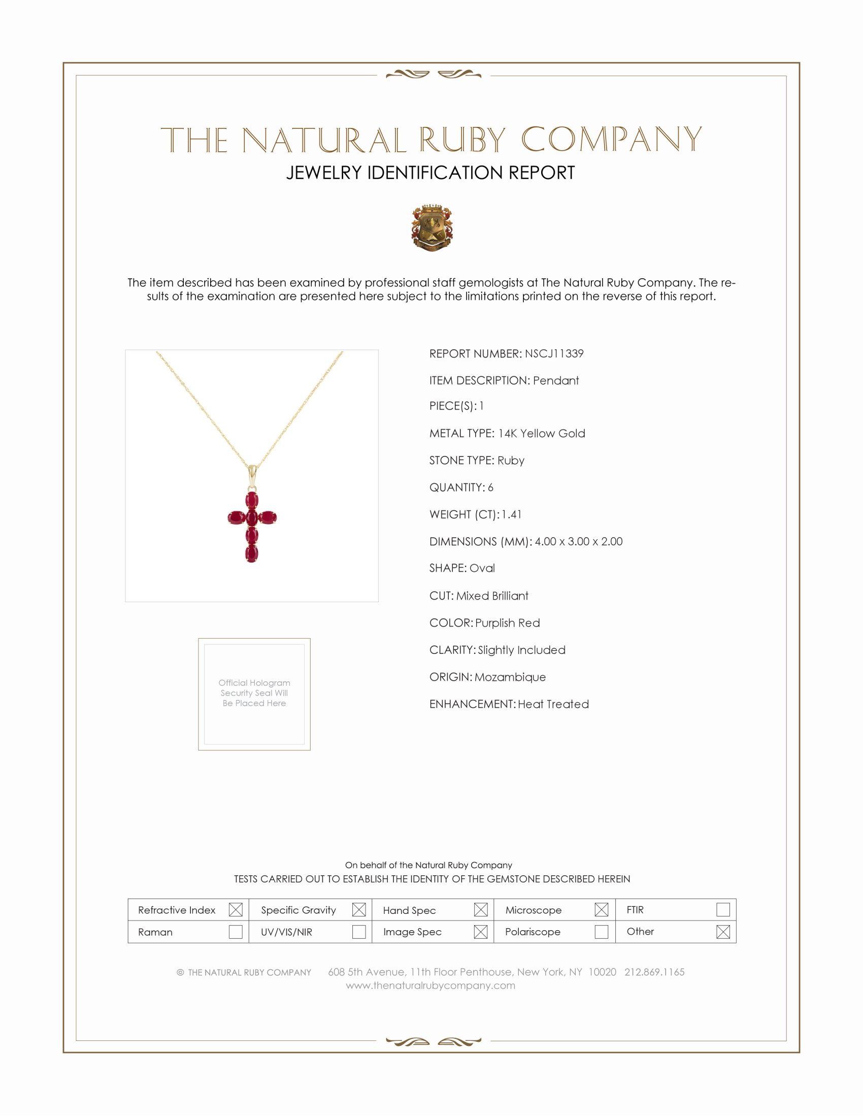 1.41 Ct. Purplish Red Ruby Accent Stones Pendant, 14K Yellow Gold