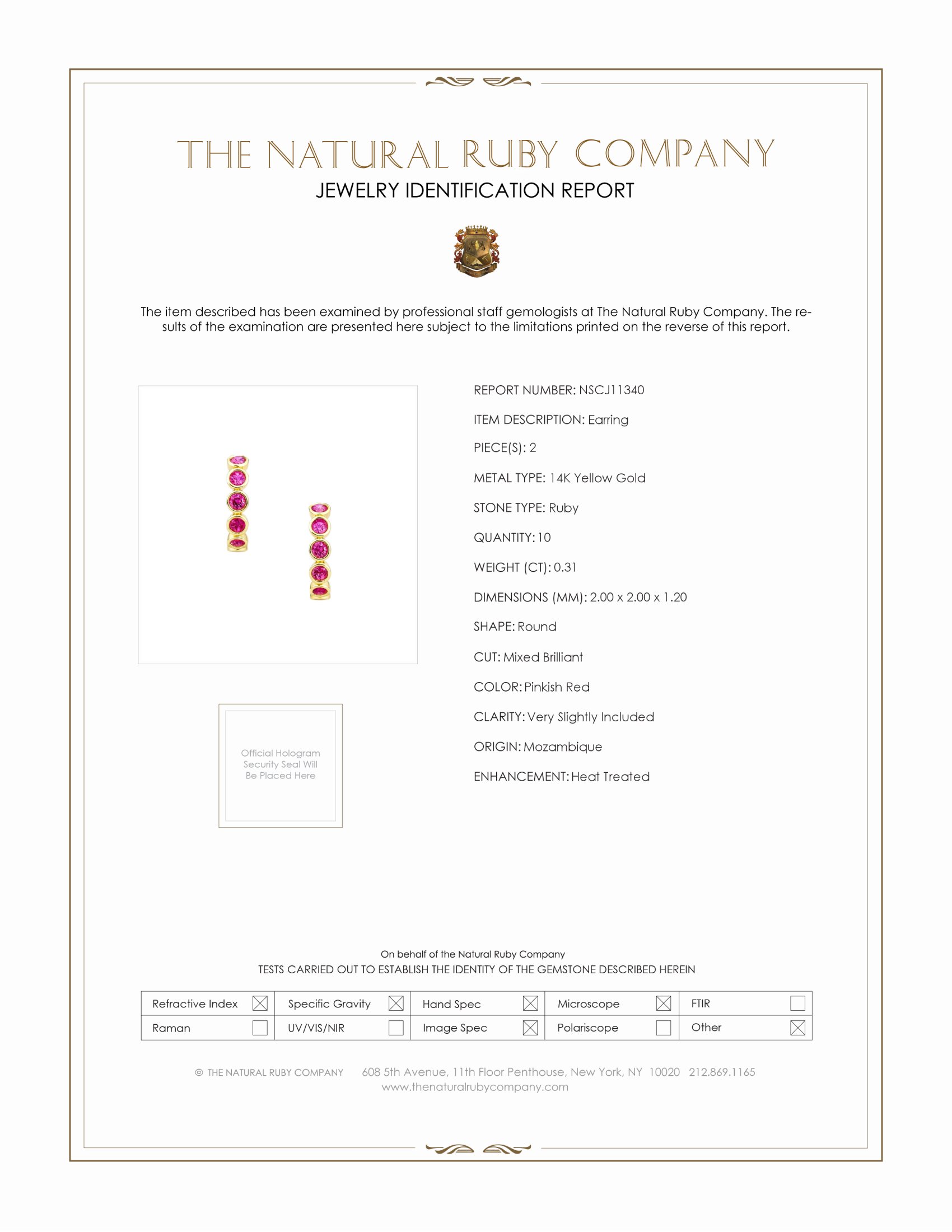 0.31 Ct.Tw. Pinkish Red Ruby Bezel Earrings, 14K Yellow Gold