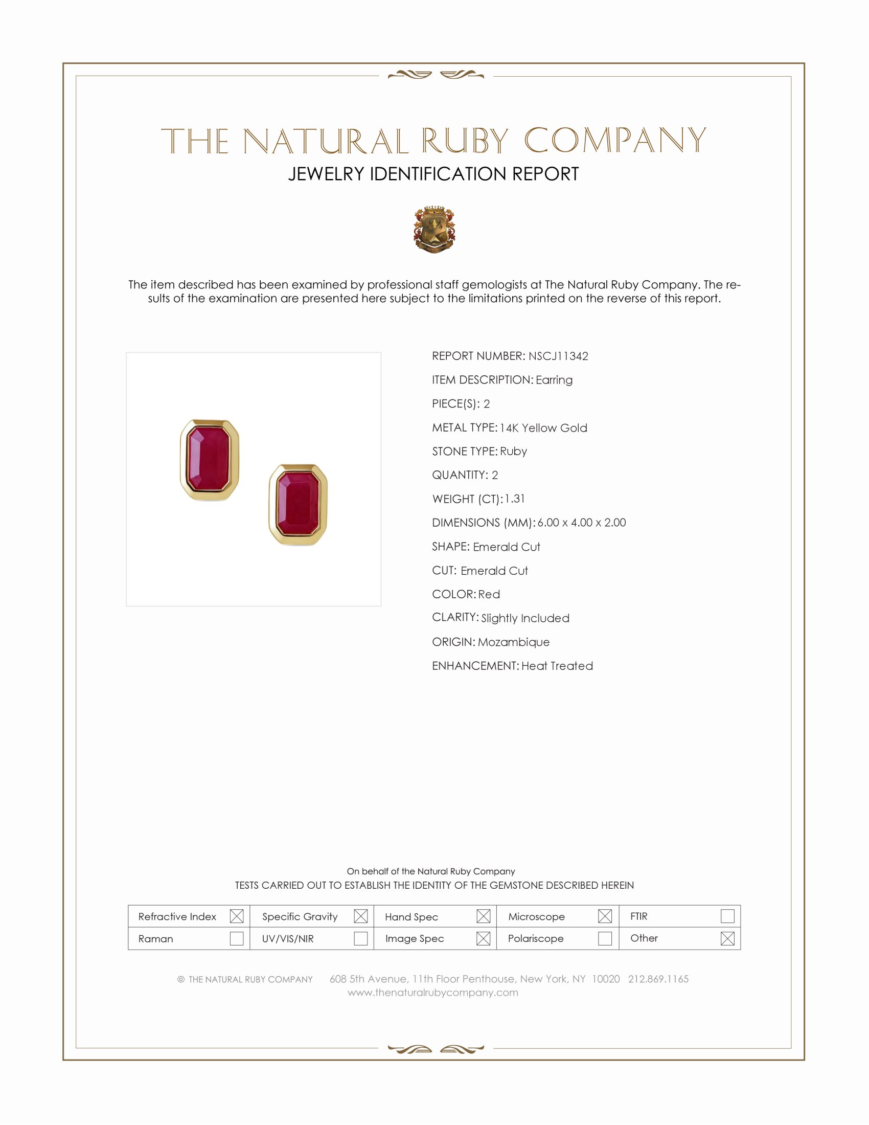 1.31 Ct.Tw. Ruby Studs Earrings, 14K Yellow Gold
