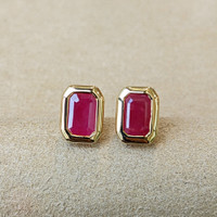 1.31&nbsp;Ct.Tw.Total Carat Weight Ruby Studs Earrings, 14K Yellow Gold Image