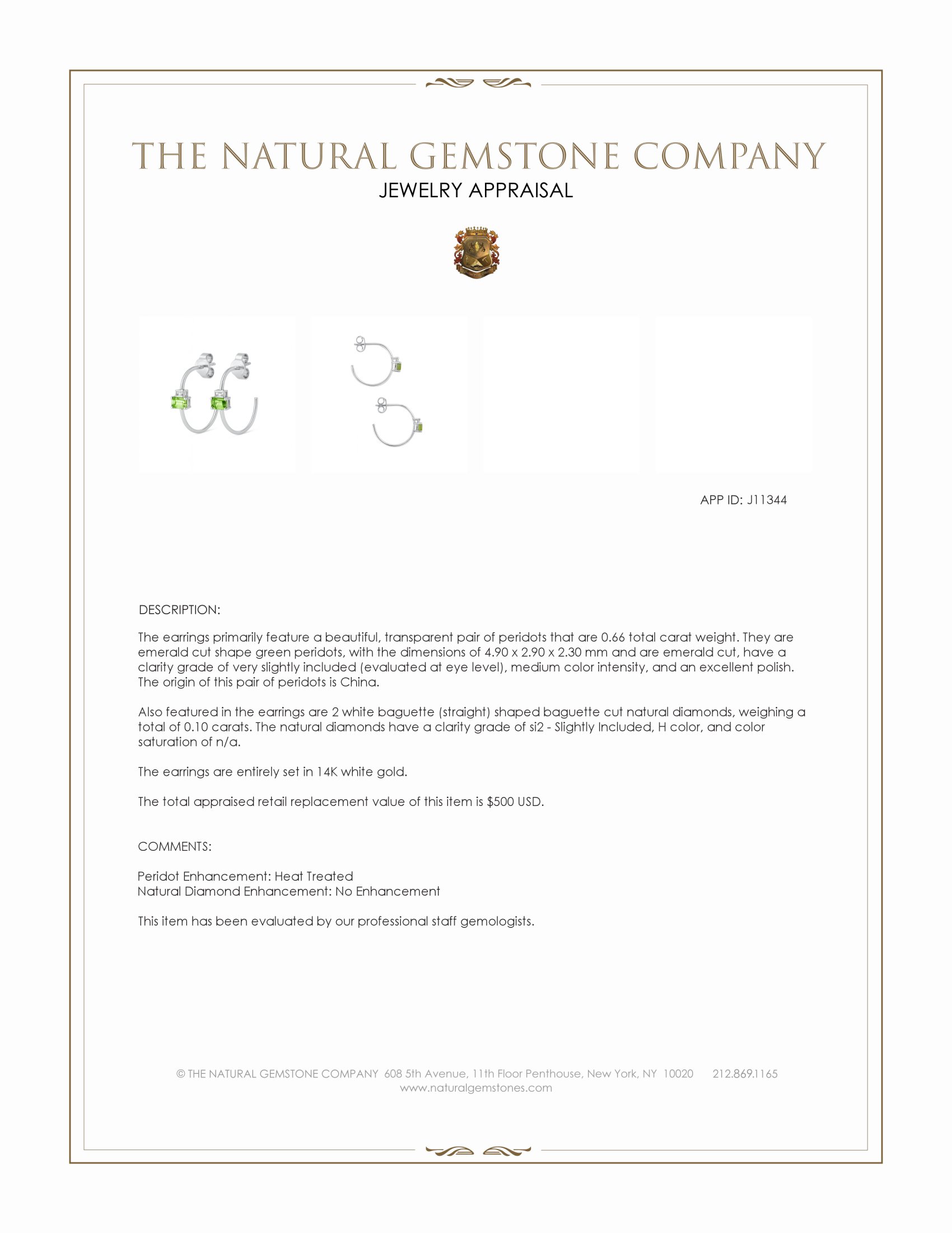 0.66 Ct.Tw. Green Peridot and Natural Diamond Hoops Earrings, 14K White Gold