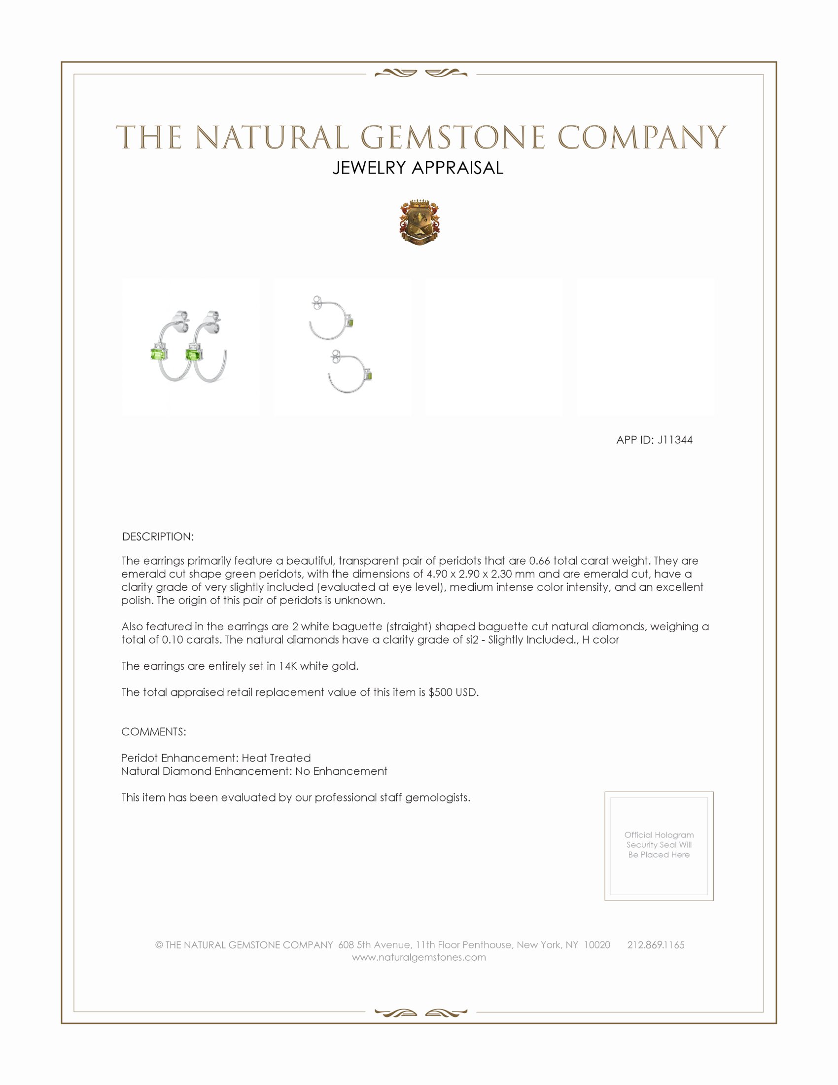 0.66 Ct.Tw. Peridot Natural Diamond Hoops Earrings, 14K White Gold