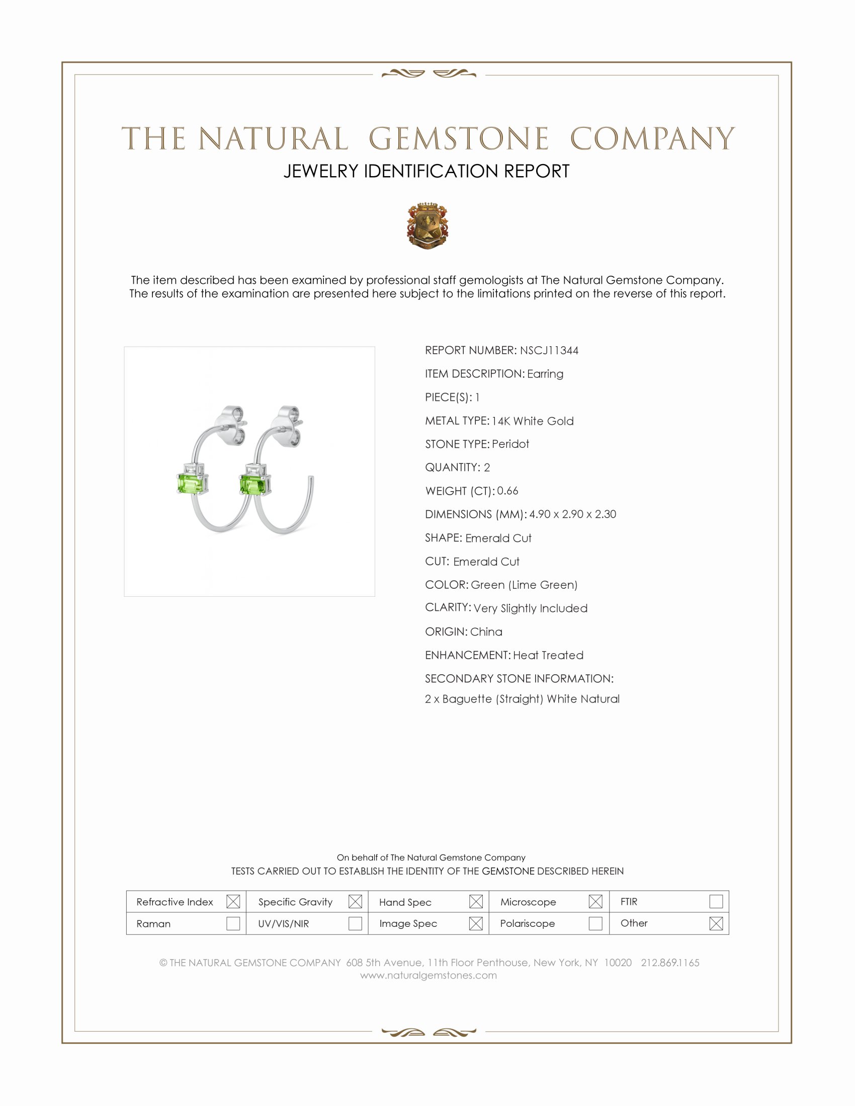 0.66 Ct.Tw. Green (Lime Green) Peridot and Natural Diamond Hoops Earrings, 14K White Gold