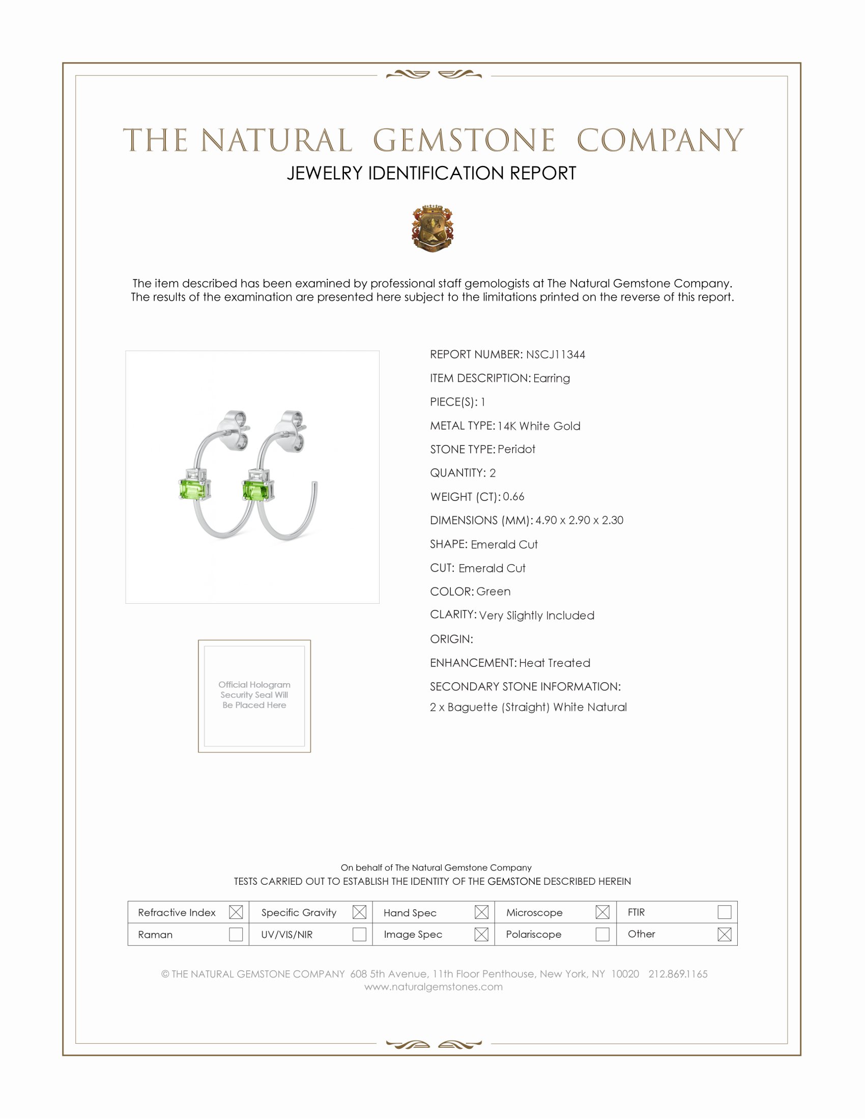 0.66 Ct.Tw. Peridot Natural Diamond Hoops Earrings, 14K White Gold