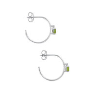 0.66 Ct.Tw. Peridot Natural Diamond Hoops Earrings, 14K White Gold Image