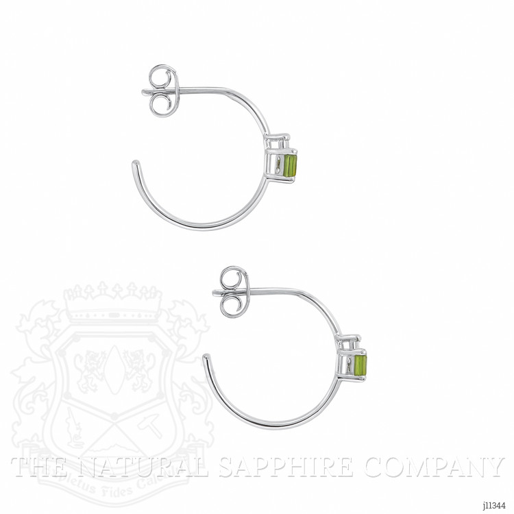 0.66 Ct.Tw. Peridot Natural Diamond Hoops Earrings, 14K White Gold