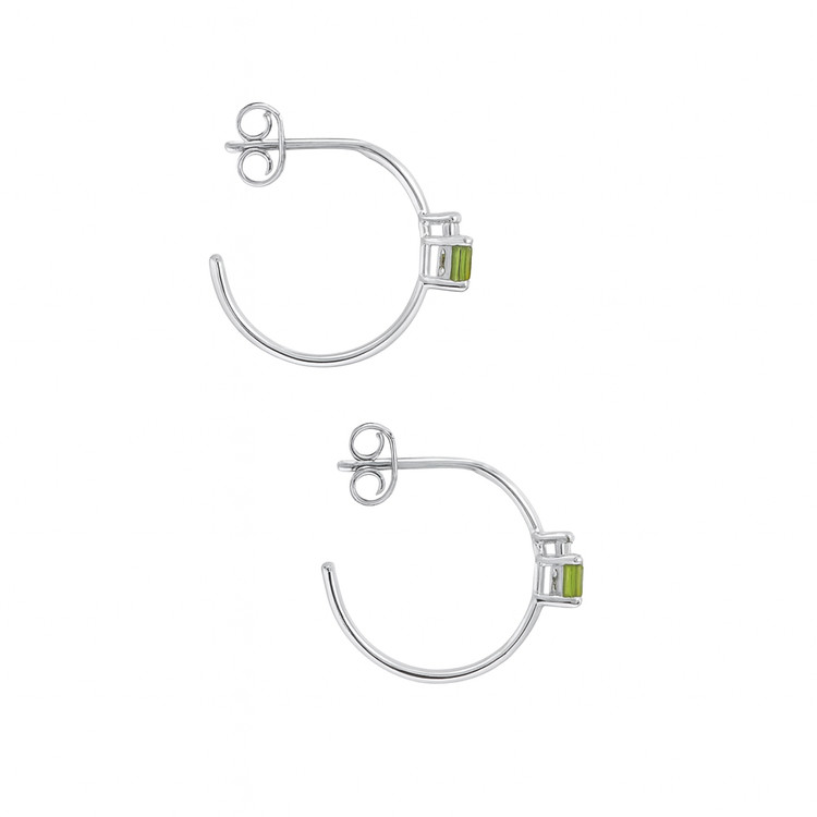 0.66 Ct.Tw. Peridot Natural Diamond Hoops Earrings, 14K White Gold