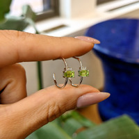 0.66 Ct.Tw. Peridot Natural Diamond Hoops Earrings, 14K White Gold Life Style