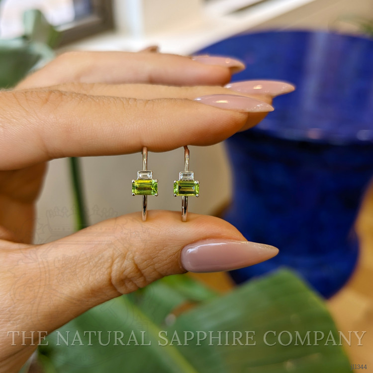 0.66 Ct.Tw. Peridot Natural Diamond Hoops Earrings, 14K White Gold