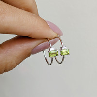 0.66 Ct.Tw. Peridot Natural Diamond Hoops Earrings, 14K White Gold Life Style