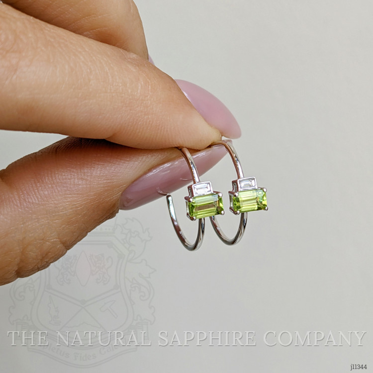 0.66 Ct.Tw. Peridot Natural Diamond Hoops Earrings, 14K White Gold