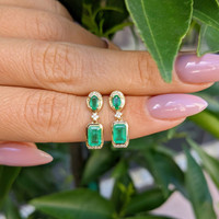 0.80 Ct.Tw. Emerald Emerald Pave Earrings, 14K Yellow Gold Image