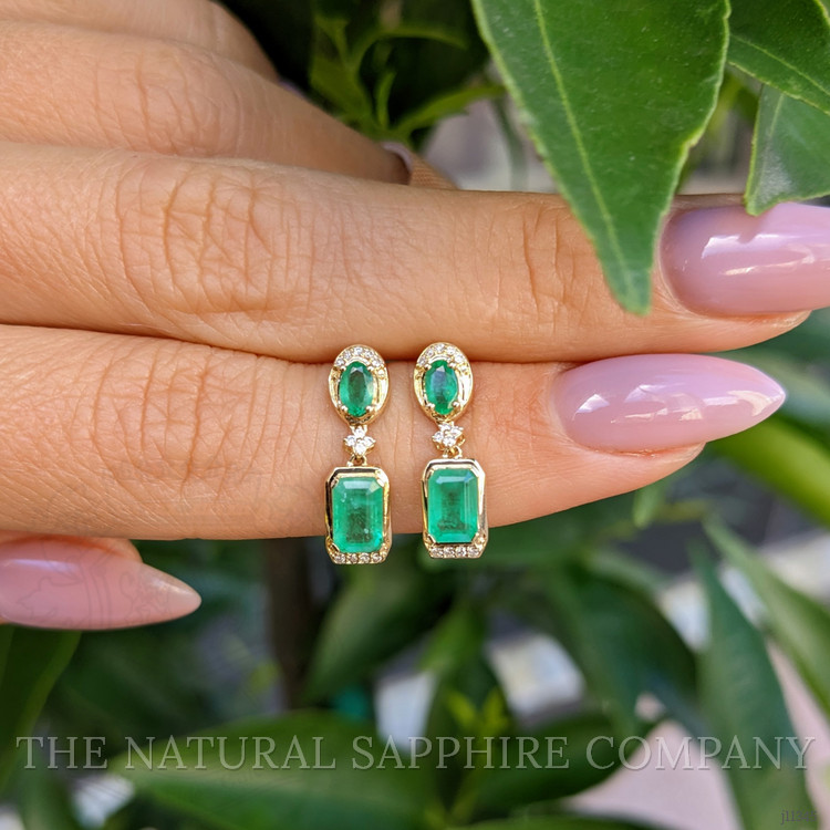 0.80 Ct.Tw. Emerald Emerald Pave Earrings, 14K Yellow Gold