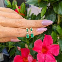 0.80 Ct.Tw. Emerald Emerald Pave Earrings, 14K Yellow Gold Life Style