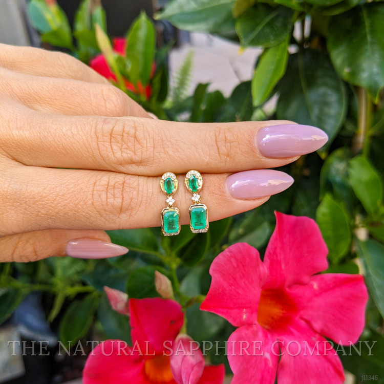 0.80 Ct.Tw. Emerald Emerald Pave Earrings, 14K Yellow Gold