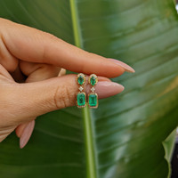 0.80 Ct.Tw. Emerald Emerald Pave Earrings, 14K Yellow Gold Life Style