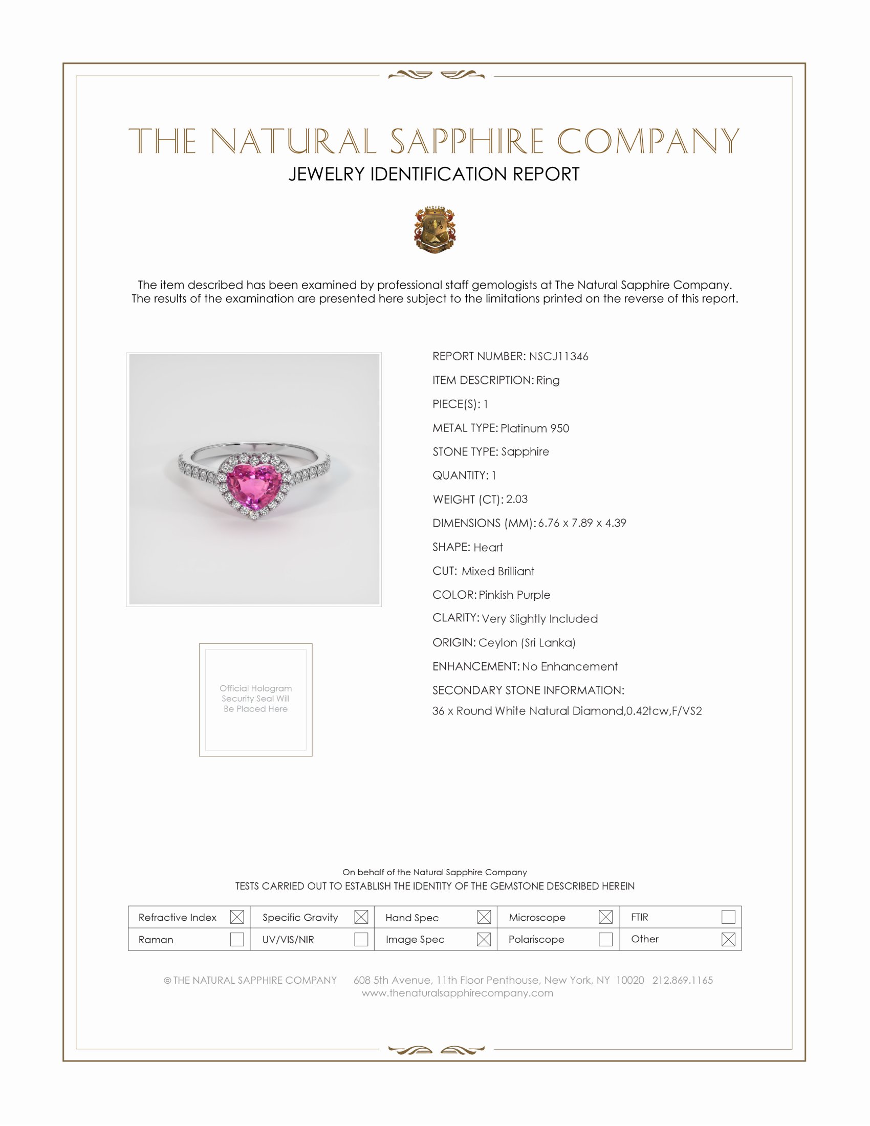 2.03 Ct. Pinkish Purple Sapphire and Natural Diamond Pave Ring, Platinum 950