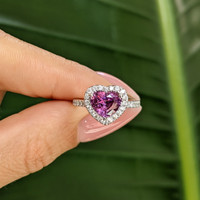 2.03 Ct. Pinkish Purple Sapphire and Natural Diamond Pave Ring, Platinum 950 Life Style