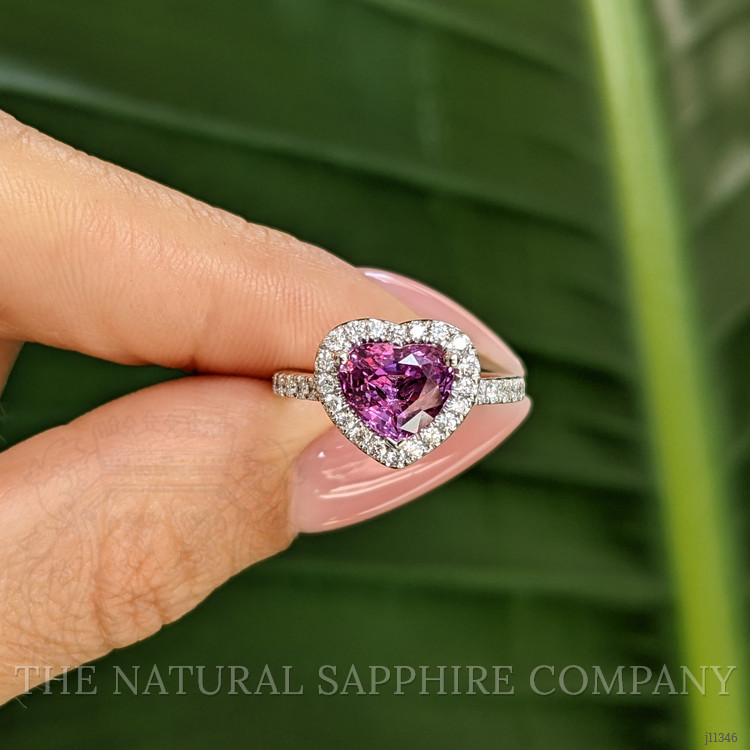 2.03 Ct. Pinkish Purple Sapphire and Natural Diamond Pave Ring, Platinum 950