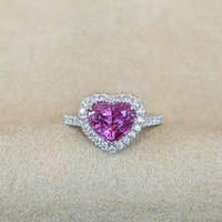 2.03 Ct. Pinkish Purple Sapphire and Natural Diamond Pave Ring, Platinum 950 Life Style