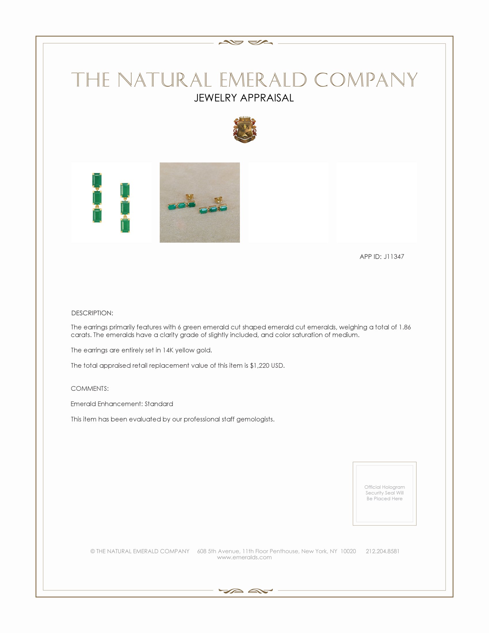 1.86 Ct.Tw. Emerald Drops Earrings, 14K Yellow Gold