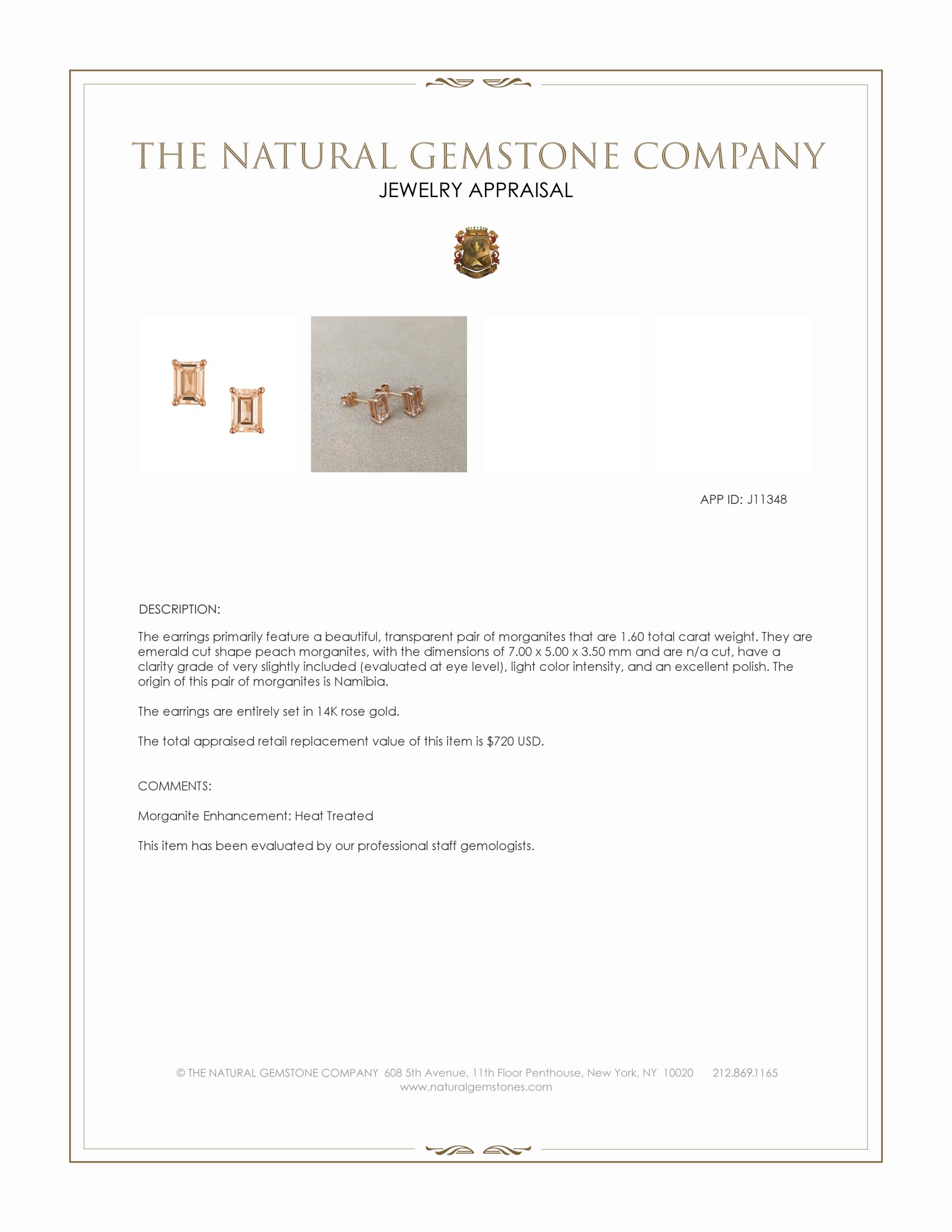 1.60 Ct.Tw. Peach Morganite Studs Earrings, 14K Rose Gold