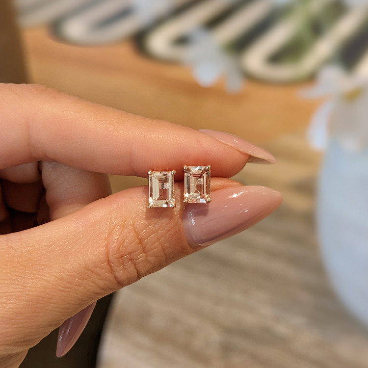 1.60 Ct.Tw. Morganite Studs Earrings, 14K Rose Gold