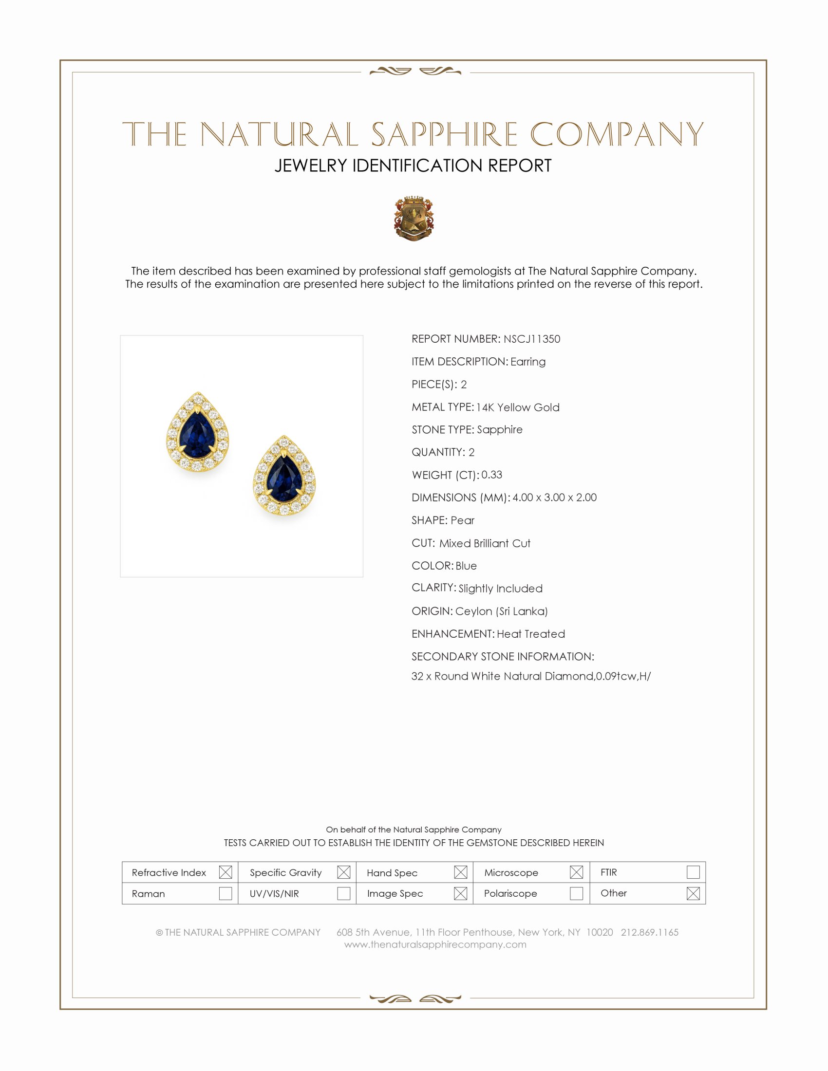 0.33 Ct.Tw. Blue Sapphire and Natural Diamond Studs Earrings, 14K Yellow Gold