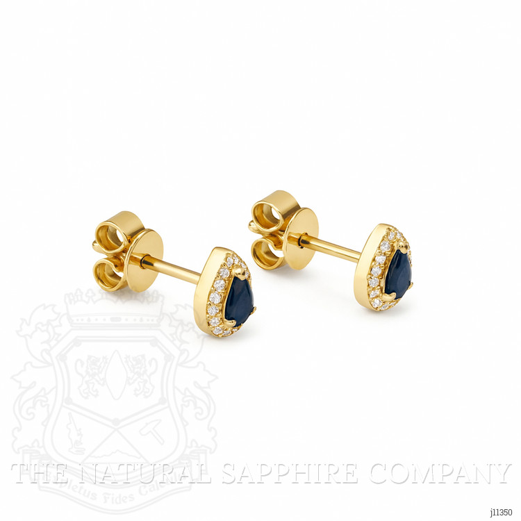 0.33 Ct.Tw. Blue Sapphire and Natural Diamond Studs Earrings, 14K Yellow Gold