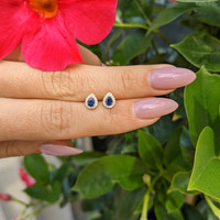 0.33&nbsp;Ct.Tw.Total Carat Weight Blue Sapphire and Natural Diamond Studs Earrings, 14K Yellow Gold Life Style