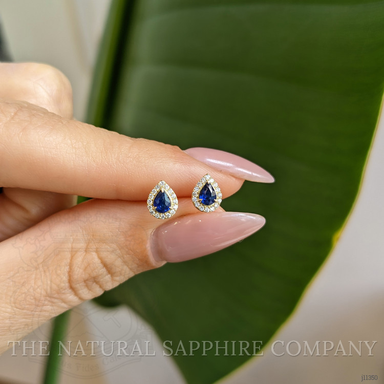 0.33 Ct.Tw. Blue Sapphire and Natural Diamond Studs Earrings, 14K Yellow Gold