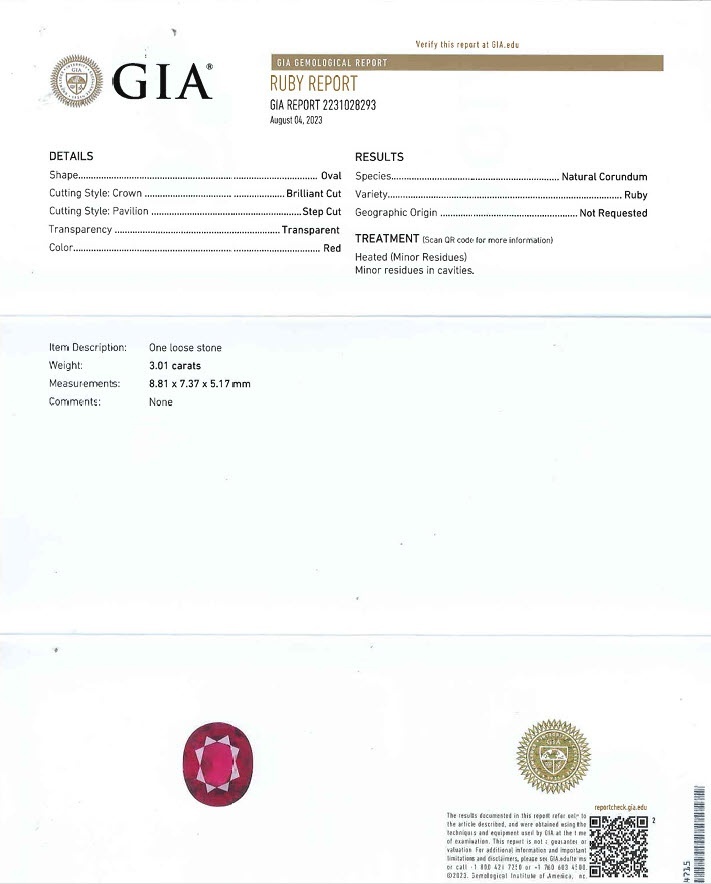 3.01 Ct. Ruby and Natural Diamond Three Stone Ring, 14K White & Yellow