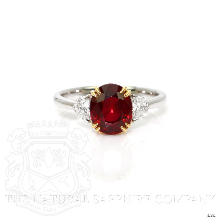3.01 Ct. Ruby Natural Diamond Three Stone Ring, 14K White Gold