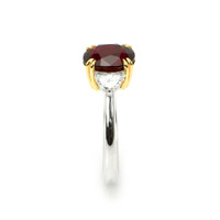 2.99 Ct. Ruby Natural Diamond Three Stone Ring, 14K White Gold Image