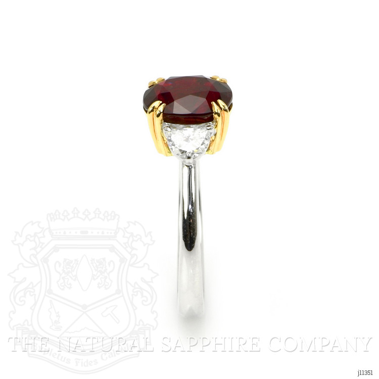 3.01 Ct. Ruby Natural Diamond Three Stone Ring, 14K White Gold