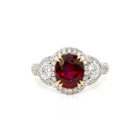 3.01 Ct. Ruby and Natural Diamond Three Stone Ring, 14K White & Yellow Video