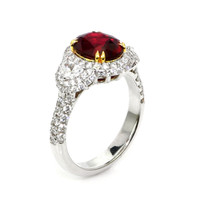 3.01 Ct. Ruby and Natural Diamond Three Stone Ring, 14K White & Yellow Image