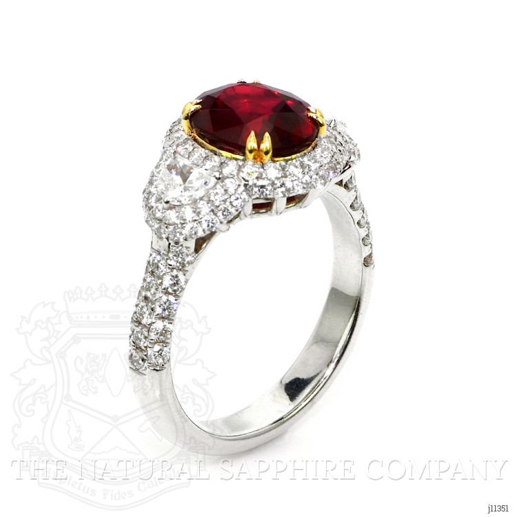 3.01 Ct. Ruby and Natural Diamond Three Stone Ring, 14K White & Yellow