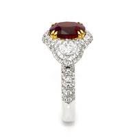 3.01 Ct. Ruby and Natural Diamond Three Stone Ring, 14K White & Yellow Image