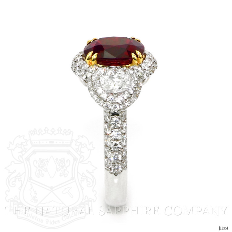 3.01 Ct. Ruby and Natural Diamond Three Stone Ring, 14K White & Yellow