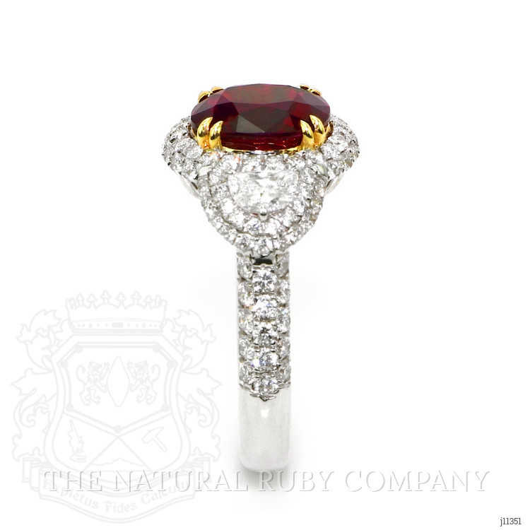 3.01 Ct. Ruby and Natural Diamond Three Stone Ring, 14K White & Yellow