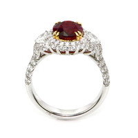 3.01 Ct. Ruby and Natural Diamond Three Stone Ring, 14K White & Yellow Image