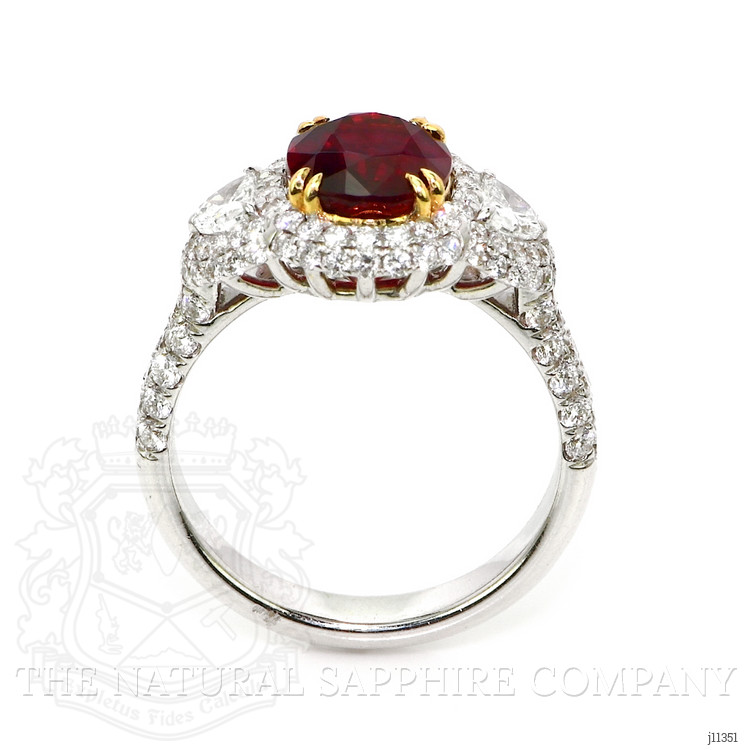 3.01 Ct. Ruby and Natural Diamond Three Stone Ring, 14K White & Yellow