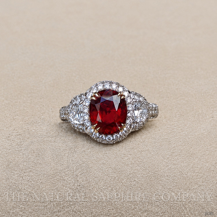 3.01 Ct. Ruby and Natural Diamond Three Stone Ring, 14K White & Yellow