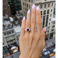 3.01 Ct. Ruby and Natural Diamond Three Stone Ring, 14K White & Yellow Life Style